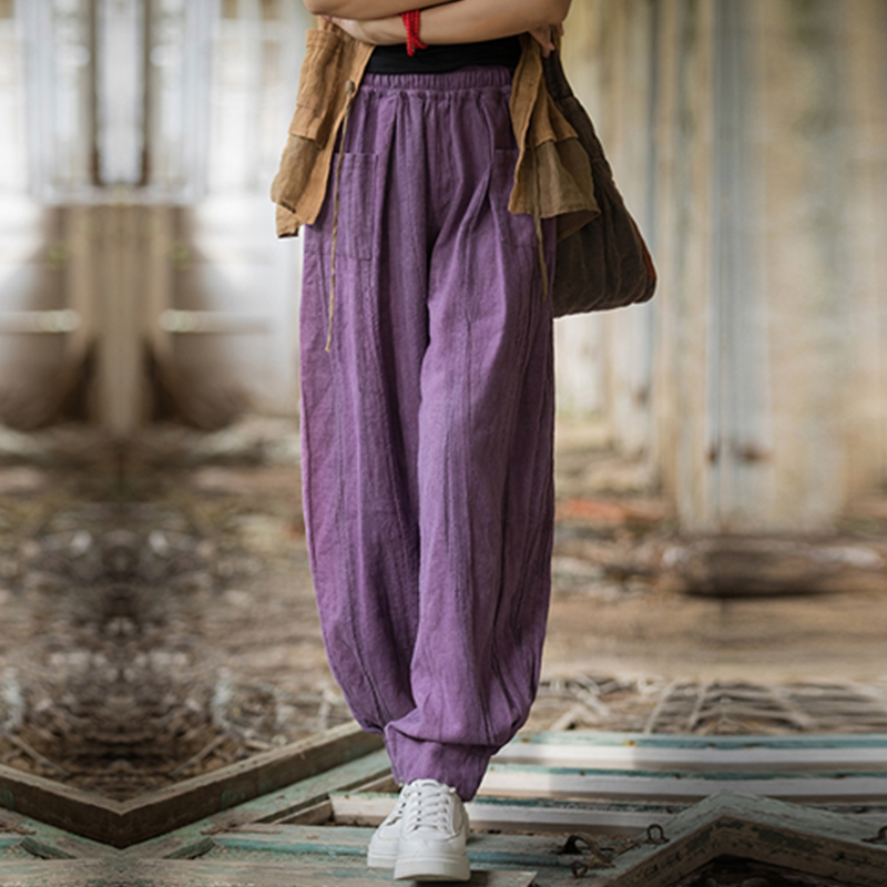 苎麻长裤春夏季棉麻女装哈伦裤文艺宽松阔腿休闲裤太极瑜伽灯笼裤
