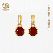 玛瑙耳坠925银轻奢小众两戴红色耳饰女款 百年宝诚钱元 珠富贵版