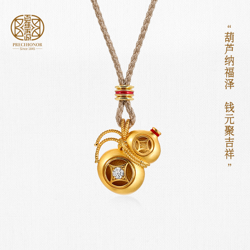 百年宝诚钱元葫芦项链925银抽拉绳可调节百搭复古毛衣链