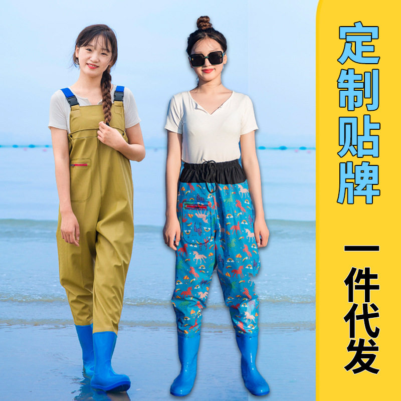 下水裤半身雨裤防水衣服女抓捕鱼连体全身渔皮涉水衩裤子加厚