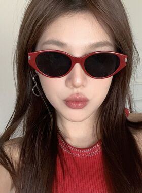 复古酒红色猫眼墨镜女方圆脸显瘦高级感太阳镜韩版潮欧美辣妹2026