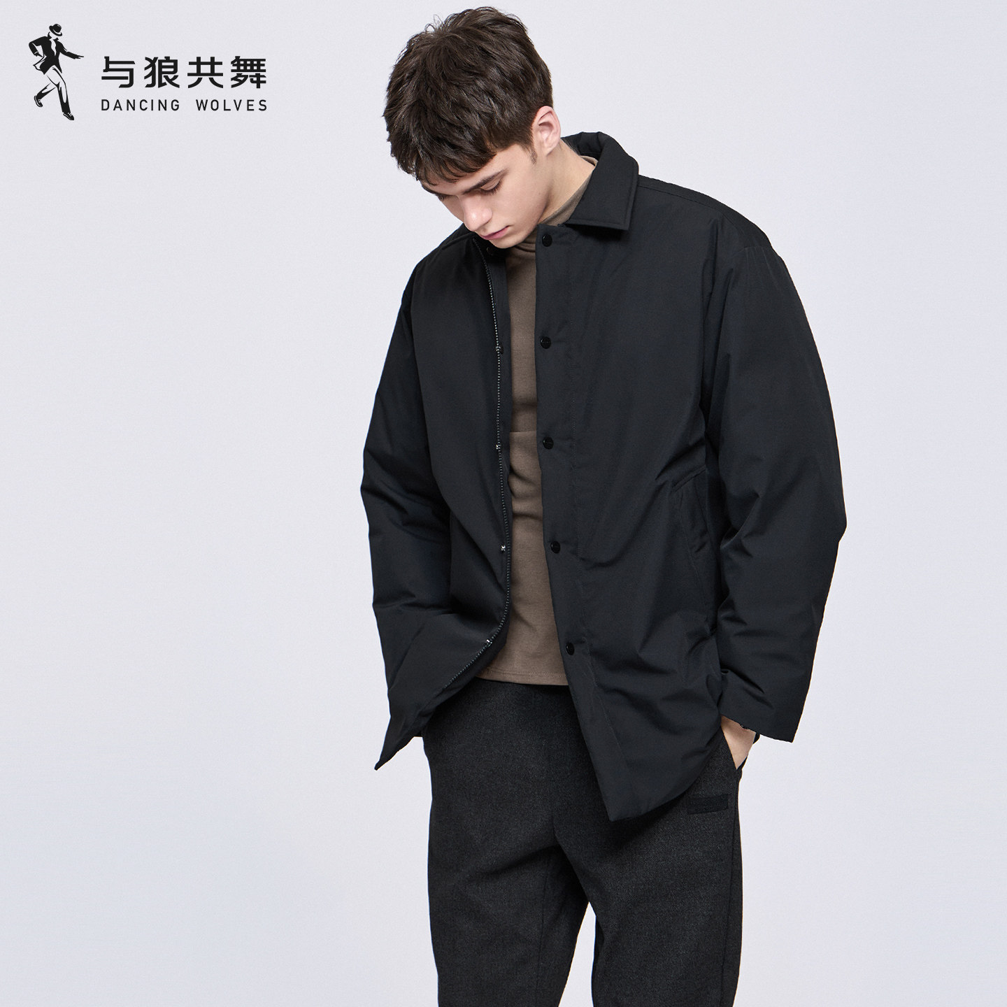 与狼共舞男士中长款防风羽绒服