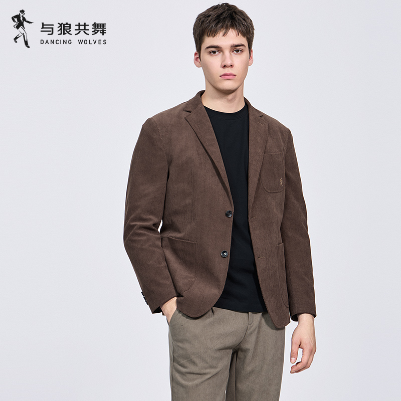 【灯芯绒】与狼共舞平驳领休闲西服男装2025秋季新款加绒西装外套