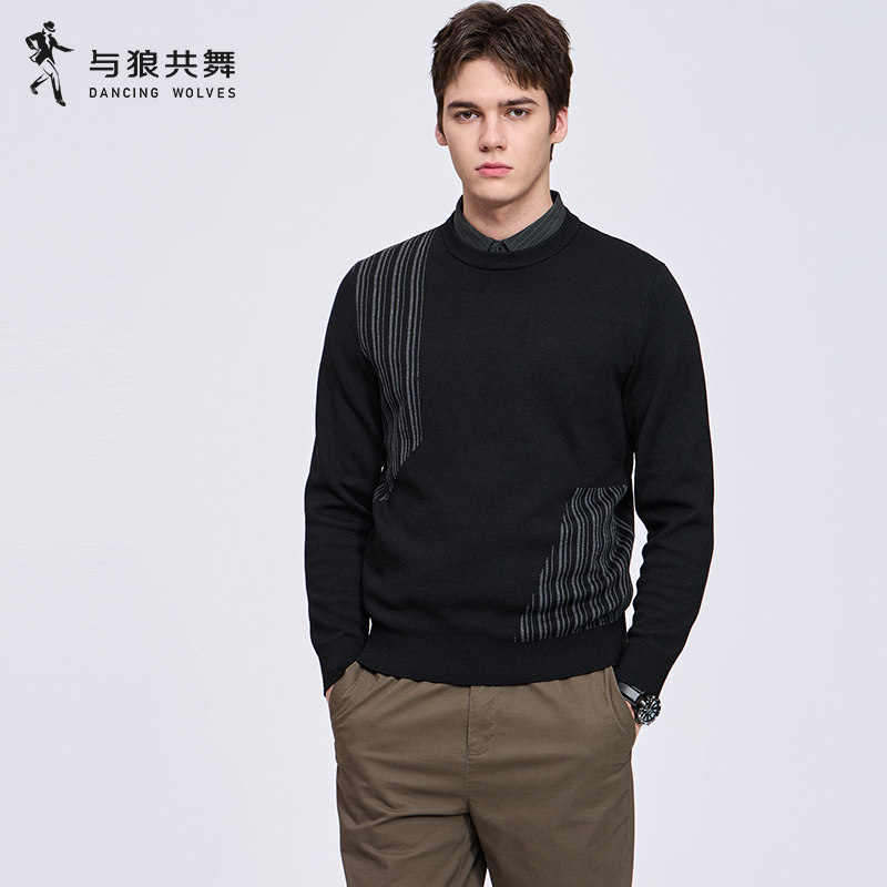 【条纹提花】与狼共舞假两件毛衣