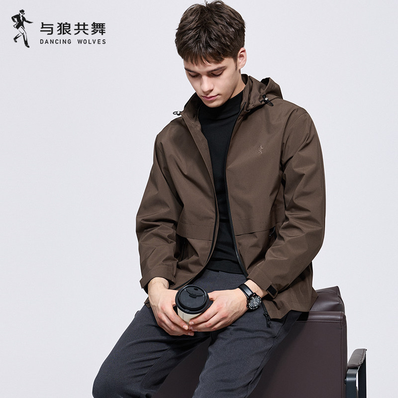 【防风加绒】与狼共舞可拆卸连帽夹克男2025秋冬新款通勤百搭外套,男装,夹克,淘宝优惠券,粉丝福利购,淘宝优惠卷