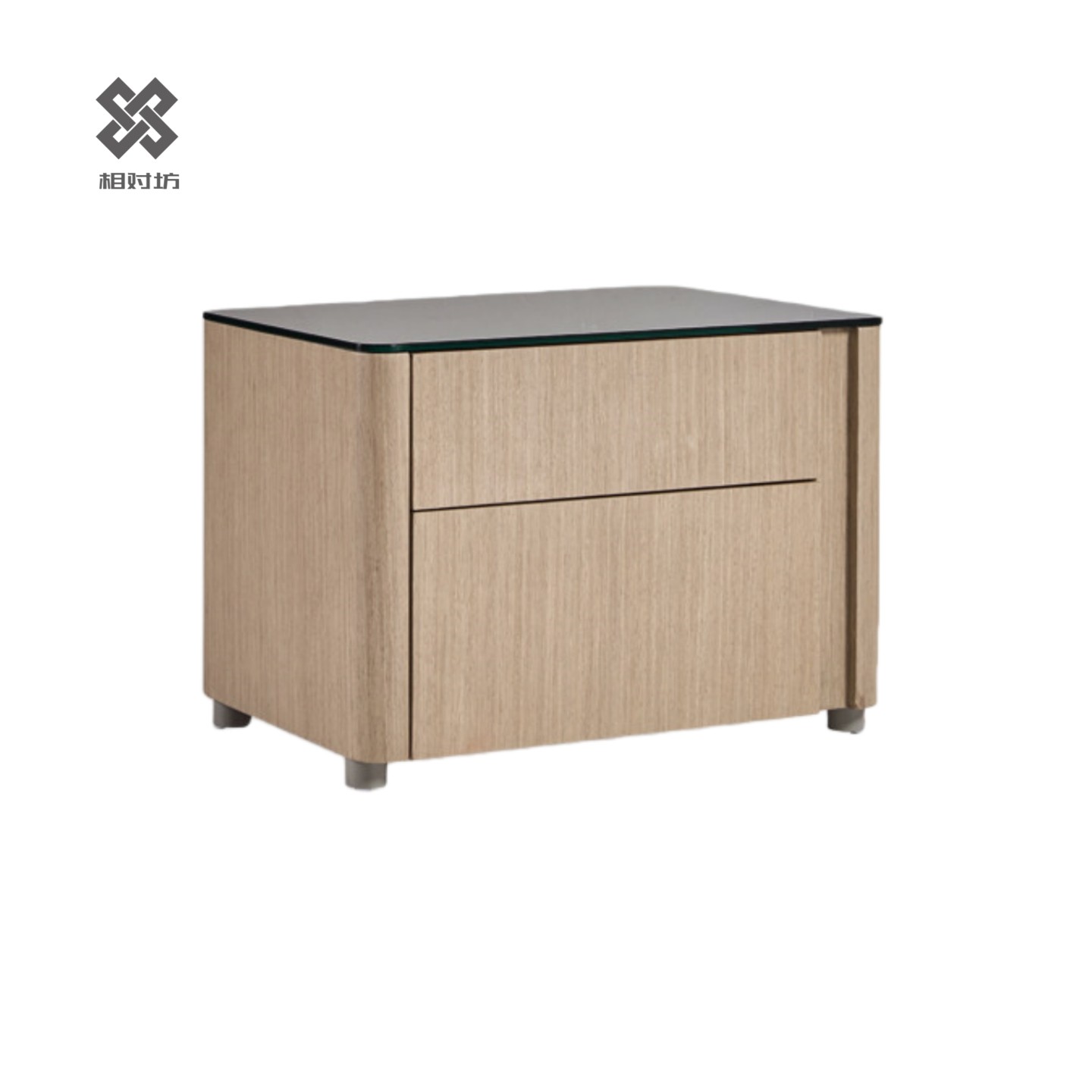 意式极简实木床头柜钢化玻璃台面方形后现代创意卧室床边柜储物柜