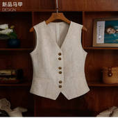 新款 马夹背心女上衣 收腰坎肩西装 亚麻马甲背心女夏外穿薄款 无袖