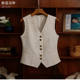 收腰坎肩西装 无袖 马夹背心女上衣 亚麻马甲背心女夏外穿薄款 新款