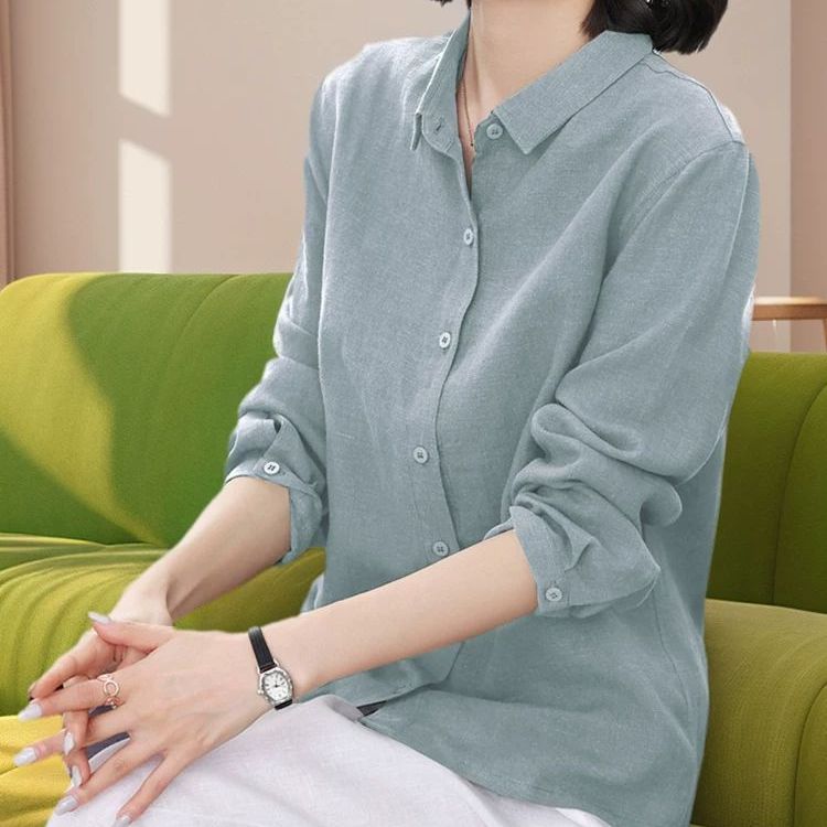通勤竹节棉单排多扣亚麻衬衣