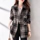 宽松中长款 女2026春秋新款 休闲洋气衬衣外套 衬衫 磨毛格子长袖