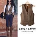 叠穿坎肩V领马夹背心 时尚 复古叠穿人字呢西装 马甲英伦流行修身