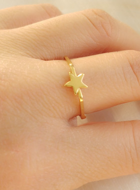 欧美真金电镀几何戒指女