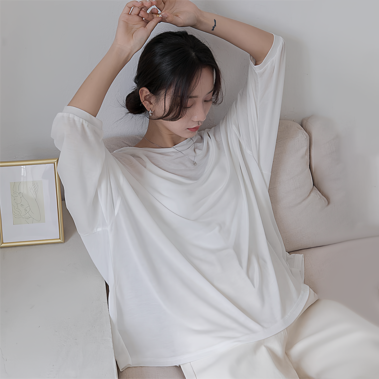 冰丝防晒罩衫女夏薄款中长款长袖防晒衣宽松圆领网纱T恤打底上衣