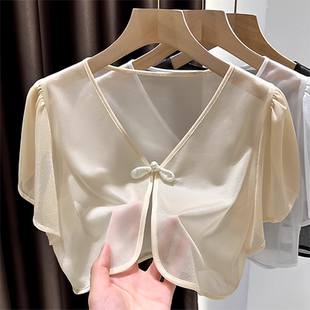 国风盘扣开衫 小披肩网纱罩衫 女夏季 配吊带裙外搭短款 薄款 新中式