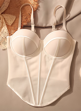 白色蕾丝网纱吊带背心女带胸垫短款美背背心西装内搭法式鱼骨胸衣