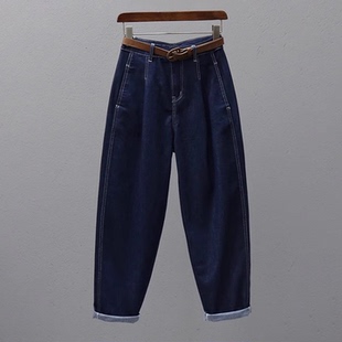 百搭休闲香蕉哈伦裤 牛仔镰刀裤 女秋冬高腰宽松显瘦深蓝老爹灯笼裤