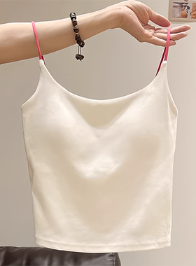 白色吊带背心女2025新款夏季外穿带胸垫短款纯欲美背独特无袖上衣