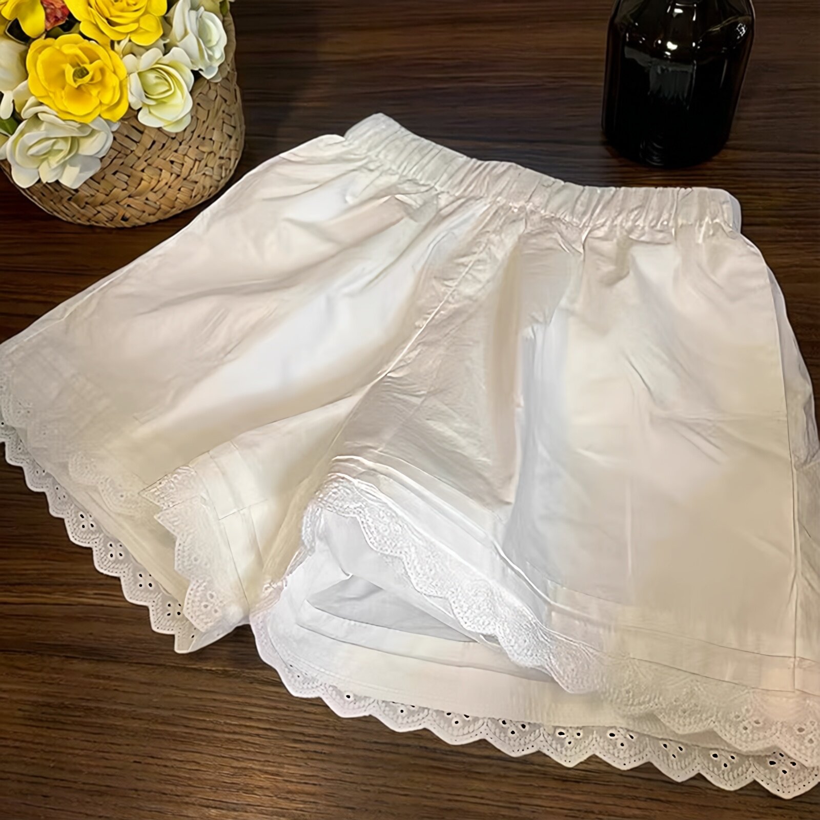 蕾丝花边白色短裤女夏季薄款