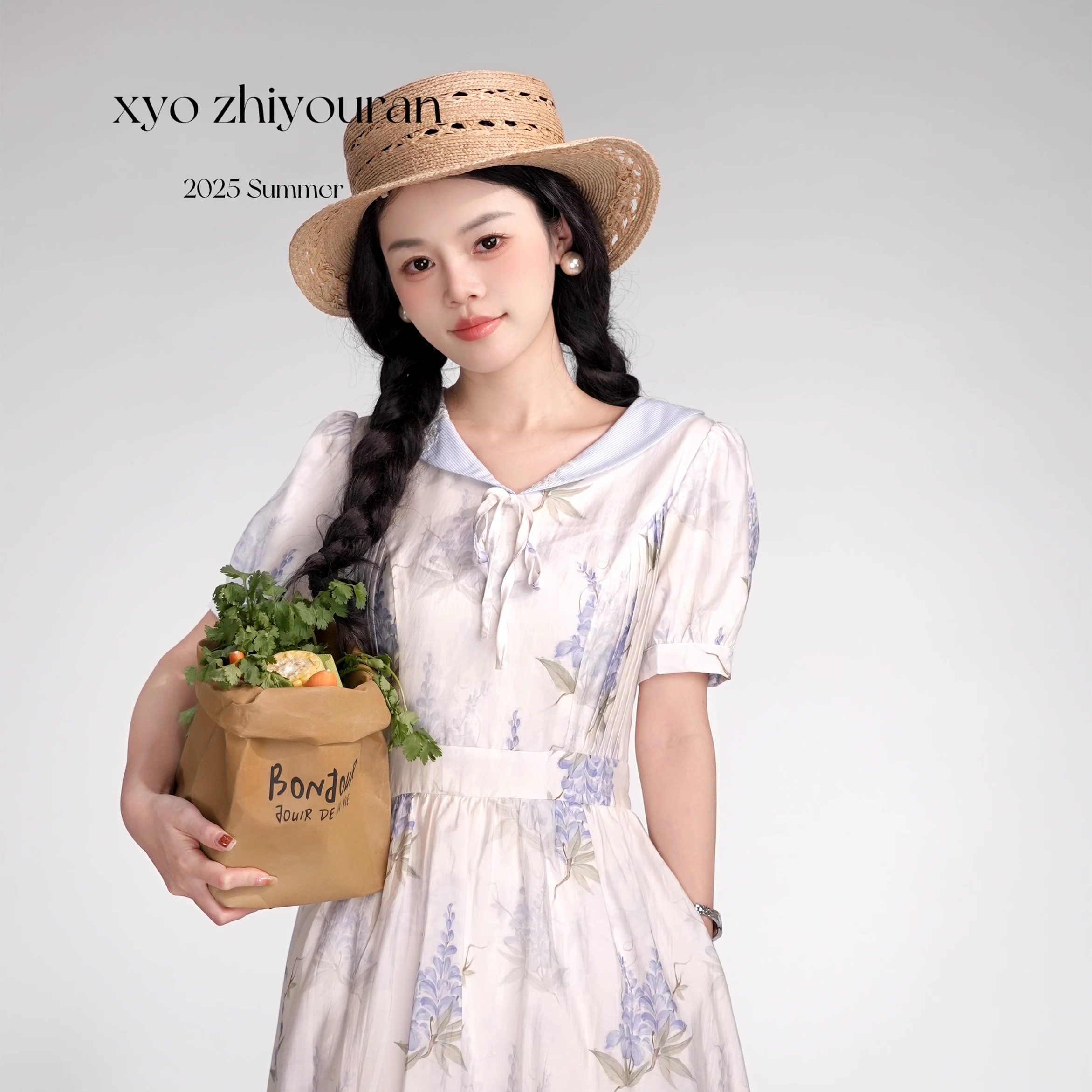 【现货】《夏天的风》印花撞色气质连衣裙