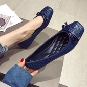 女鞋 四季 百搭黑色平跟工作鞋 欧美风平底大码 编织纹瓢鞋 上班鞋 单鞋