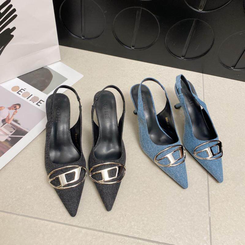 尖头女鞋细跟洋气显瘦镂空扣带浅口单鞋大码欧美风优雅女人味鞋