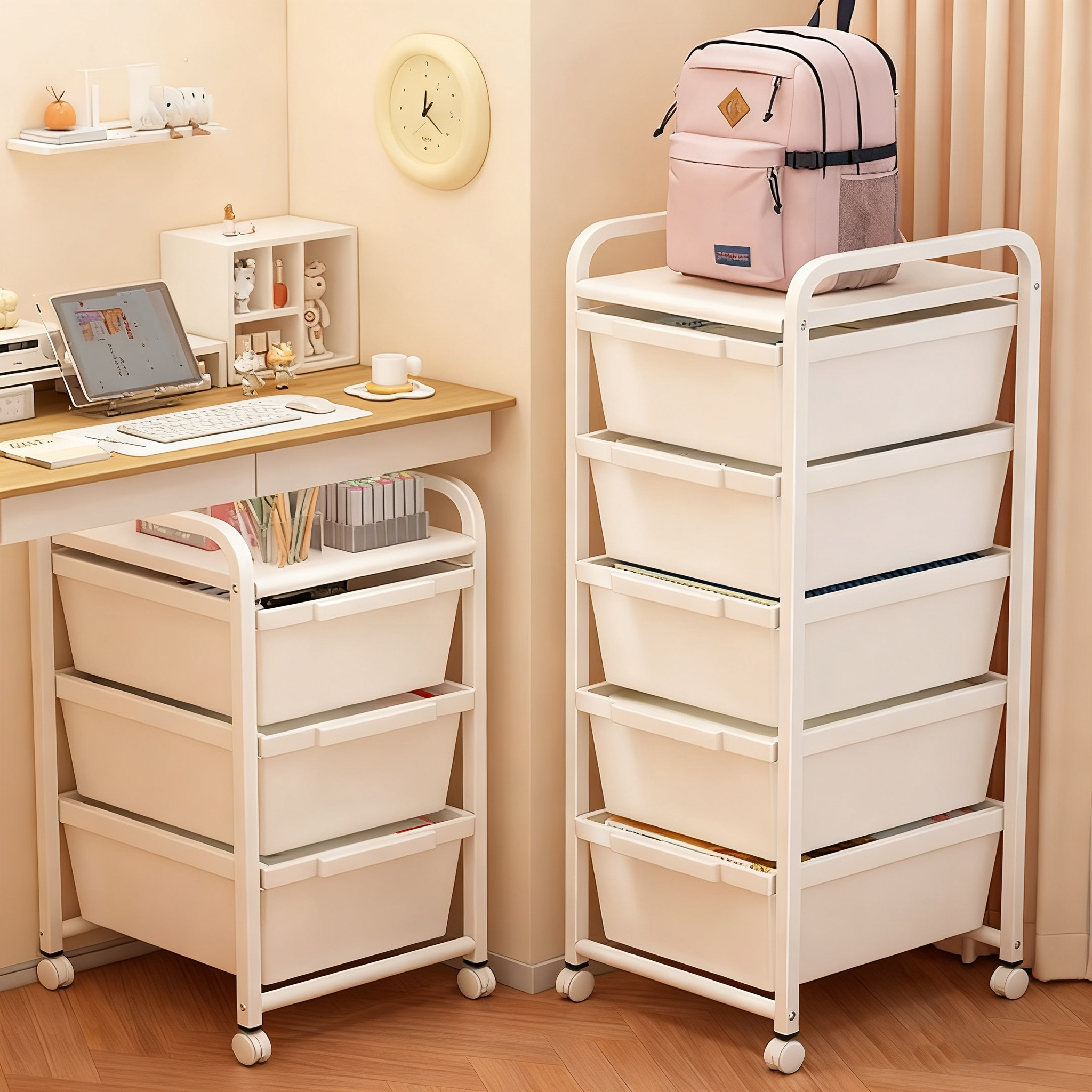 儿童玩具收纳架大容量家用抽屉收纳柜多层宝宝推车桌下书包置物架