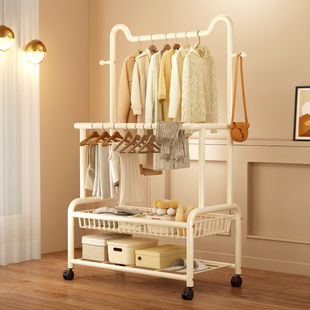 双杆晾衣架可移动衣帽架落地室内房间挂衣架子家用卧室衣服收纳架