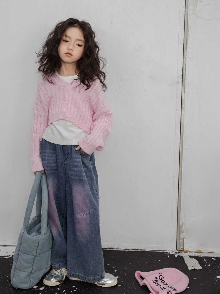 IKISSBABY宽松短款亲子针织开衫
