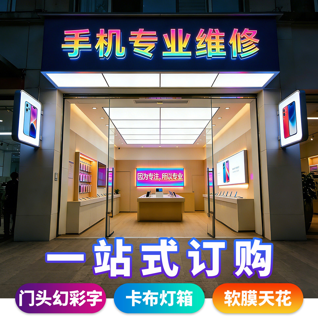 uv软膜超薄无框卡布挂墙式灯箱led广告牌手机店招牌拉布拉膜天花