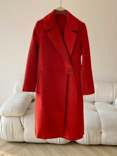 BLUELUCK限量! 经典款!廓形本命红水波纹手工双面呢羊毛大衣#Y