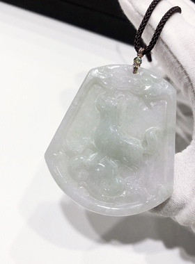 D696# 天然翡翠天狗吊牌吊坠毛衣链 冰透体 54.5*47*5.5mm