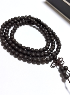 S402# 天然越南芽庄白奇楠沉香108颗佛珠手链6.3mm 药香 18.69克