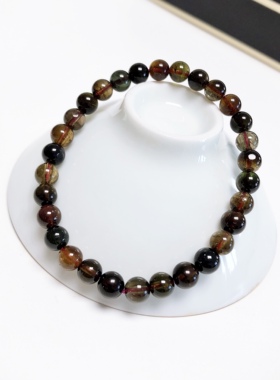 S210# 天然老矿料黑美人黑玫瑰碧玺暗碧手链6.5mm 重10.75g