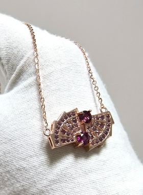 m72#通体S925银精工微镶刻面紫牙乌石榴石项链23*15*5mm 全长38cm