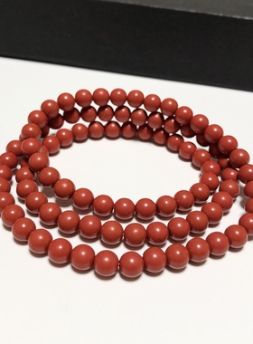 S634# 天然原矿朱砂高含量红砂三圈手链6mm