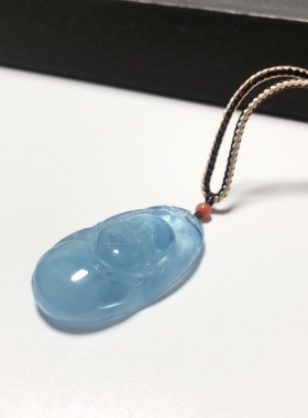 D804# 天然冰种魔鬼蓝海蓝宝笑佛佛公吊坠43*24.5*11mm