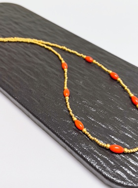 D1492# 天然红塑料小米珠项链8*4.5mm*8颗 锁骨链 配沙金