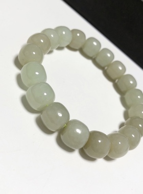 S1664# 天然和田玉青白玉老型珠单圈手链10*9mm 重量31.02克 证书