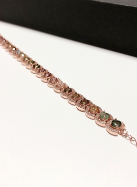 S1690# S925纯银精工镶嵌碧玺手链 主石22颗 尺寸4mm 全长19.5cm