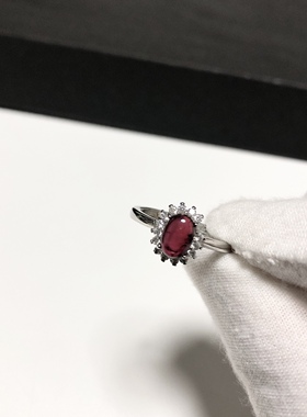 G65# 天然紫牙乌石榴石戒指7*5*2mm S925银开口戒托