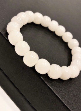 S1660#天然和田玉白玉老型珠手链9.8*9mm 重28.63-33.69克 配证书