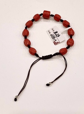 S279# 原矿朱砂回纹鼓珠手链8.8*9mm 配回纹桶珠10*10mm