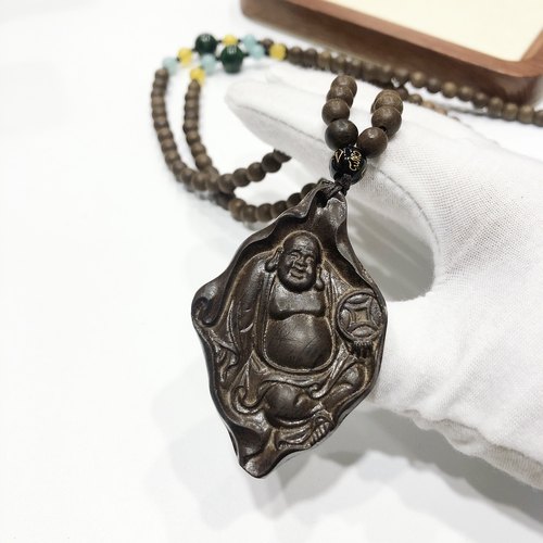 D160# 天然沉香木佛公吊坠30.23克 配沉香珠链6.3mm 60*39*9mm