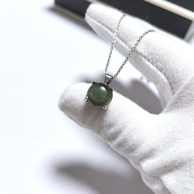 D1273# 天然和田玉碧玉吊坠锁骨链11mm