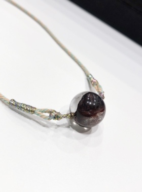 D688# 天然红jiu羽圆珠吊坠锁骨链13.5mm