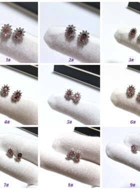 C32# 天然碧玺耳钉 宝石耳环8*6.5mm 卢比莱 绿碧玺  蓝碧玺 可选