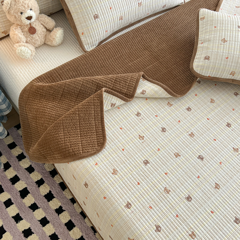 有态度加厚牛奶绒床盖三件套夹棉绗缝榻榻米加绒床单一面绒一面棉