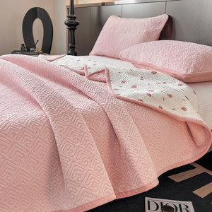 HOMe 一家有态度的小店有态度定制一面绒一面纯棉床盖三件套牛奶绒珊瑚绒榻榻米垫子床单