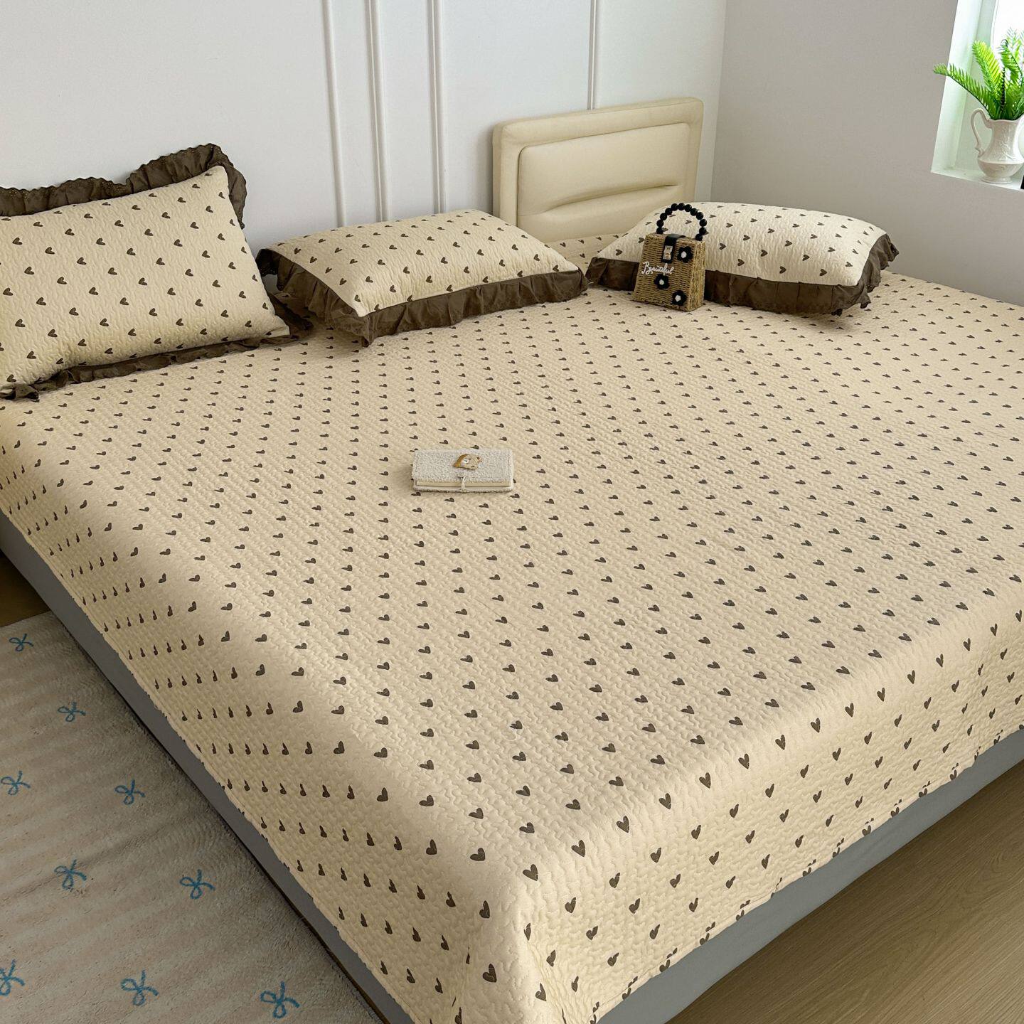 夹棉绗缝榻榻米垫纯棉床盖三件套防滑机洗定制100元