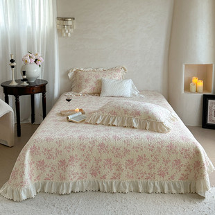 有态度全棉绗缝双层纱床盖三件套夹棉榻榻米纯棉床单件防滑可机洗